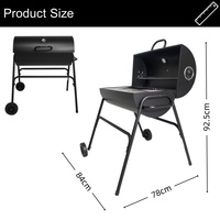 Barbecue à charbon de bois de grande taille en acier avec revêtement en poudre, en forme de tonneau, avec table latérale