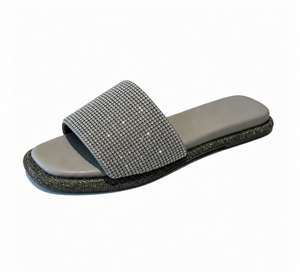 Rhinestone flat sandals women Open toe <b>slip</b> on <b>slides</b> Light weight summer slippers Anti <b>slip</b> beach Rubber Polyester - Product Image 3