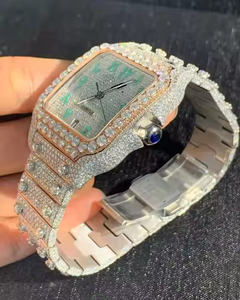 Montre pour homme de luxe en acier inoxydable avec boîtier carré, mouvement mécanique à quartz, avec diamant moissanite - Cadeau d'anniversaire - Product Image 6