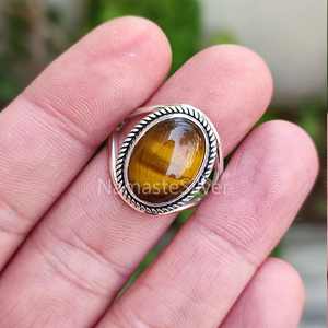 Handmade 925 Sterling Silver Women's Boho <b>Ring</b> Natural Tigers Eye Oval Silver <b>Statement</b> <b>Ring</b> for Gift - Product Image 2