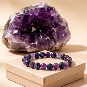 Hemasa Fashions Purple Blue Ball-Shaped Crystal Rhinestone Natural Stone Beaded <b>Bracelet</b> Unisex Boho Jewelry Stretch Bangle Gift - Product Image 4