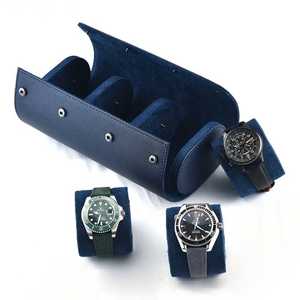 Luxury <b>Blue</b> Leather Watch <b>Roll</b> Travel Case for Men 1 2 3 Slots Wholesale - Product Image 2