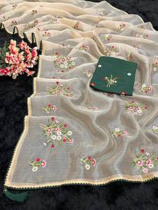 Sari de Fantasía de 5.5 Metros con Bordado de Piel Sintética y Trabajo de Tejido, Tendencia Superventas 2025, con Blusa en Contraste para Fiestas de Adultos - Product Image 3