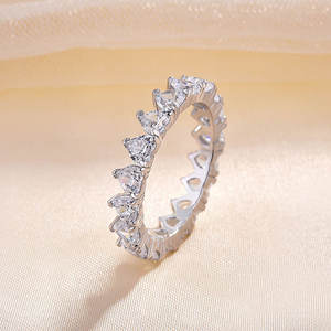 Anillo de Eternidad Completo con Circonitas Cúbicas de Corte Corazón de 4 mm, Chapado en Oro Blanco, Romántico, para Aniversario de Bodas - Product Image 3