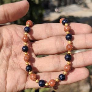 AAA Natural Blue Brown Goldstone Sterling <b>Silver</b> Beaded Statement <b>Necklace</b> 8mm Beads Galaxy Design Wedding Gift Her <b>Handmade</b> - Product Image 4