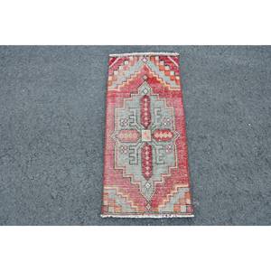 Vintage Turkish Kilim Rug 14' X 31' <b>Red</b> Gray Patchwork Pattern Wool <b>Material</b> Latex Backing 10mm for Living Room Hallway - Product Image 1