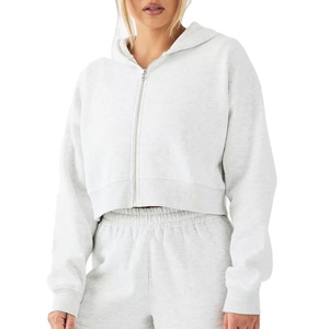 Womens Cropped <b>Zip</b> Hoodie Sweatshirt Blank <b>Hooded</b> Jacket Custom Logo Private Label OEM ODM Wholesale Supplier - Product Image 1