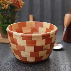 Large Segmented Wood Candy Serving Bowl Enameled Bowl polish & natural texture home Restaurant Handmade Bowl Wholesale India