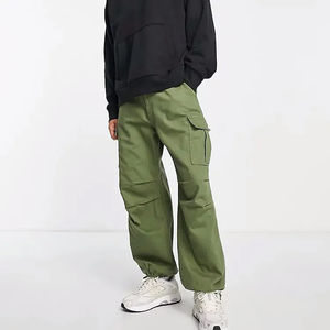 กางเกงคาร์โก้โอเวอร์ไซส์ลำลองสำหรับผู้ชายกางเกงสเวตเตอร์หลายกระเป๋าแบบสั่งทำผ้าแคนวาสสายตรง - Product Image 4