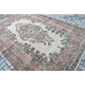 6.4x9.6 ft Vintage Large Rug, <b>Brown</b> Red Turkish Persian <b>Wool</b> Rug - Product Image 4