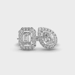 Toi Et Moi Halo Bague En Diamant 3.0 Carat Poire Émeraude Cut Lab Grown Bague De Fiançailles De Mariage Placage Rhodium VVS Parties Comes Box - Product Image 2