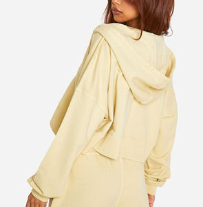 Haute qualité 100% coton recadrée fermeture éclair sweats à capuche pour femmes Logo brodé personnalisé respirant fermeture éclair hiver sweats à capuche et sweat - Product Image 5