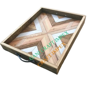 Plateau de service rectangulaire en bois moderne fait à la main avec incrustation de résine Design personnalisé pour la décoration de la maison ou du restaurant en gros - Product Image 1