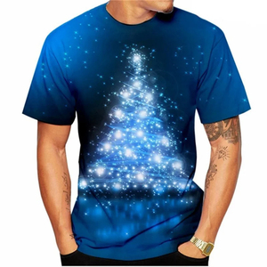 OEM venta al por mayor hombres Navidad Camiseta de punto Spandex/poliéster manga corta Regular Fit transpirable sólido High Street Style - Product Image 6