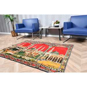 4x5.2 ft Turkish Accent Vintage <b>Red</b> Ombr Eco-Friendly Medium Pile <b>Wool</b> Patchwork Rug with Latex Backing - Product Image 3