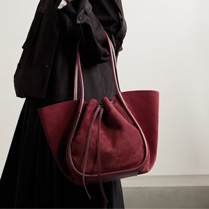 Sac fourre-tout en daim de haute qualité avec fermeture éclair, grande capacité, couleur bordeaux, sac à main à bandoulière pour le bureau et l'usage quotidien - Product Image 6