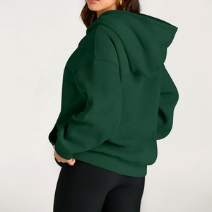Pulls à capuche pour femmes, très vendus, en coton 100%, 400 g/m², taille plus, manches longues, couleur unie, vert foncé, pour l'hiver - Product Image 3