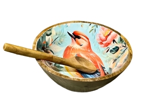 Songbird Bloom <b>Bowl</b> Mango <b>Wood</b> Handmade Decorative Wooden <b>Salad</b> <b>Bowls</b> with Serving Utensils <b>Wood</b> Dinning Accessory - Product Image 3