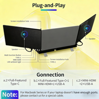 Moniteur portable pour ordinateur portable professionnel à double écran de 14 pouces 16:9 avec haut-parleur intégré, panneau IPS Full HD 60Hz, interface USB