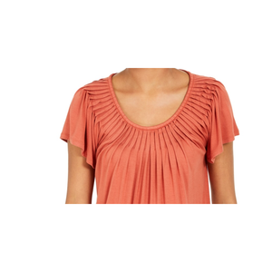 Style & Co Top da donna marrone X-Small con collo plissettato e maniche a volant, in maglia traspirante, stile casual - Product Image 2