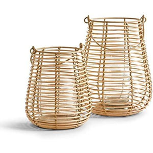 Juego de 3 Faroles de Ratán Natural Hechos a Mano, Farol de Bambú Tejido Decorativo para Interiores con Asa de Hierro Negro para Accesorios de Iluminación - Product Image 6