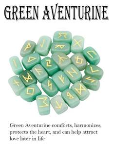 High Quality Green Aventurine Tumbled <b>Crystal</b> Rune Set Natural Quartz Wicca Energy Stone for Intuition <b>Feng</b> <b>Shui</b> Carved - Product Image 4