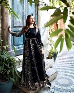 Nueva colección Heavy Georgette Anarkali conjunto de vestido de longitud completa secuencia bordado trabajo cosido Color negro tradicional para - Product Image 1