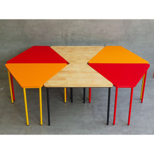 Mesa Trapezoidal Moderna de 6 Piezas con Tablero de Madera y Patas de Hierro (KGD036) - Product Image 5