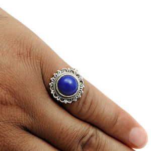 Precioso aspecto 925 plata esterlina Natural lapislázuli piedra preciosa forma redonda elegante anillo hecho a mano joyería fina proveedor al por mayor - Product Image 4