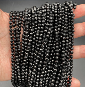 Natural Black Onyx 15 Inch Rondelles Round <b>Ball</b> Shape Faceted Beads for Jewelry Like Anklet <b>Bracelet</b> for Women 1 Full Strands - Product Image 2