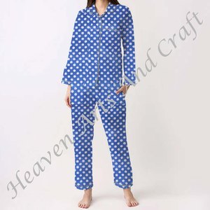 Ensemble de pyjama pour femmes 100% coton, vêtements de maison doux, ensemble de pyjama printemps/été, motif floral/CHARACTERE/Lettre/Motif/Vacances/Arbre, PJ105 - Product Image 1
