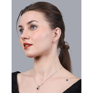 Colgante Vintage Bohemia Ad Blue con Zafiro y Topacio, Chapado en Oro Rodio, Cadena de Titanio, Geométrico en Forma de Corazón, Moderno, para Regalos - Product Image 2