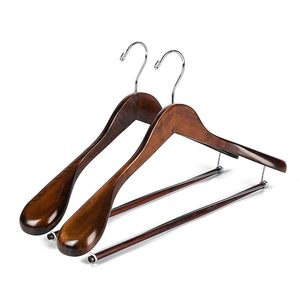 Cintres en bois de luxe de qualité supérieure, cintre large en bois pour manteaux et pantalons avec barre de verrouillage, idéal pour les voyageurs, robuste - Product Image 1