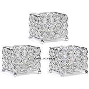 High Grade Gold Plated Heavy Duty Metal Stand and Base Set of 3 <b>Crystal</b> Beaded <b>Candle</b> Holders and Votive in Wholesale Price - Product Image 2