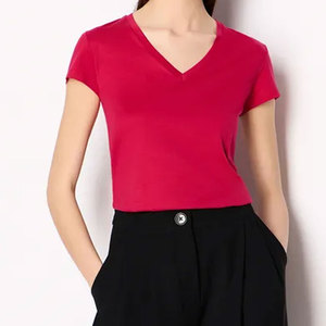 2026 Wholesale New Hot Sale <b>Ladies</b> Casual Style <b>V</b> <b>Neck</b> <b>T</b>-<b>shirt</b> Women's Short Sleeve 100% Cotton Gym Workout Eco-Friendly Summer - Product Image 2