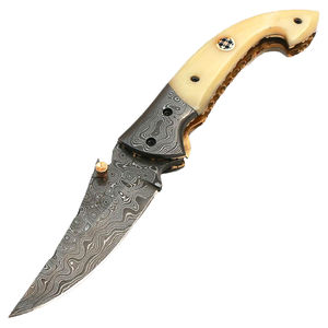 Couteau de poche pliable de chasse en acier Damas de qualité industrielle, portable, pour hommes, avec manche personnalisable OEM, cadeau, vente directe usine - Product Image 4