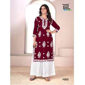 Nouvelle arrivée, Kurti droit en mousseline de soie légère, Chikankari, design tendance, prêt à porter, vêtements formels et décontractés, livraison rapide - Product Image 1