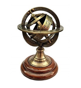 Esfera de latón armilar del zodiaco Vintage antiguo Pantalla de madera Barco pirata Decoración Globo antiguo (mediano) - Product Image 6