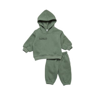 Ropa nueva de alta calidad Unisex polar Color sólido traje deportivo de dos piezas bebé niños chándal - Product Image 6
