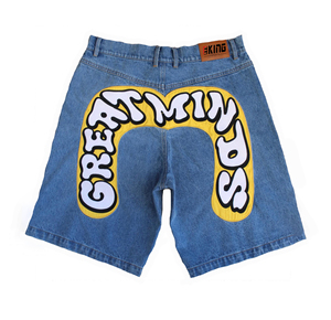 Custom Designer Men's Mid Waist Baggy Summer Denim <b>Jean</b> Shorts Distressed Washed Chenille Embroidery Patches Streetwear Casual - Product Image 2