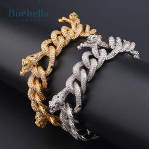 18K Gold Plated 20mm Iced Out Leopard Cuban Bracelet <b>For</b> <b>Men</b> - Product Image 3