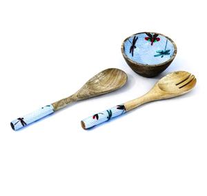 water wave texture <b>set</b> of 2 Spoon and Strainer colander Natural Acacia Mango wood Kitchen <b>Tools</b> <b>Set</b> Made In India - Product Image 4