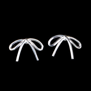 Trendy Solid 925 <b>Sterling</b> <b>Silver</b> Bow Shaped <b>Stud</b> <b>Earring</b> for Women Handmade Designer Jewelry Wholesaler - Product Image 2