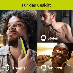 Afeitadora eléctrica Philips OneBlade Authentic para rostro y cuerpo, 3 cuchillas 360°, 4 peines para barba (1, 2, 3, 5 mm), 1 juego para el cuerpo, QP2834/31 - Product Image 2
