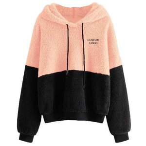 เสื้อกันหนาวมีฮู้ดสำหรับผู้หญิงไซส์ใหญ่พิเศษมีฮู้ดสีชมพูและสีดำขนแกะเชอร์ปาฮู้ดหนาพิมพ์ลายออกแบบได้ตามต้องการสำหรับฤดูหนาว - Product Image 1