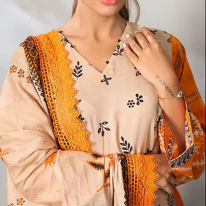 Ropa de fiesta informal Salwar Kameez bordada de algodón de 3 piezas de primera calidad para verano estilo indio paquistaní que absorbe la humedad rápida - Product Image 1