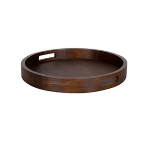 Plateau de service en bois Plateau décoratif pour la maison Plateau en bois pour la nourriture pour forme ronde avec poignée en métal - Product Image 3