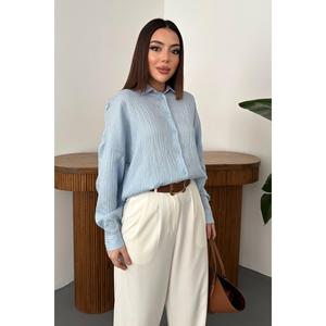Camisa Oversize Bordada en Azul Bebé - Azul Bebé - Product Image 2
