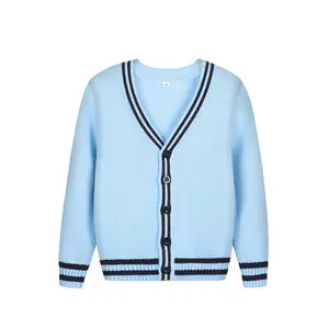 Vente en gros de haute qualité à manches longues boutonnée fermeture 100% Polyester personnalisé uniforme scolaire Cardigan pull pour garçons et filles.
