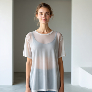 Camisas de malla transparente con botones OEM transparentes sexis camisas de manga larga con cuello vuelto camisas cortas de malla transparente transparentes para mujer - Product Image 1